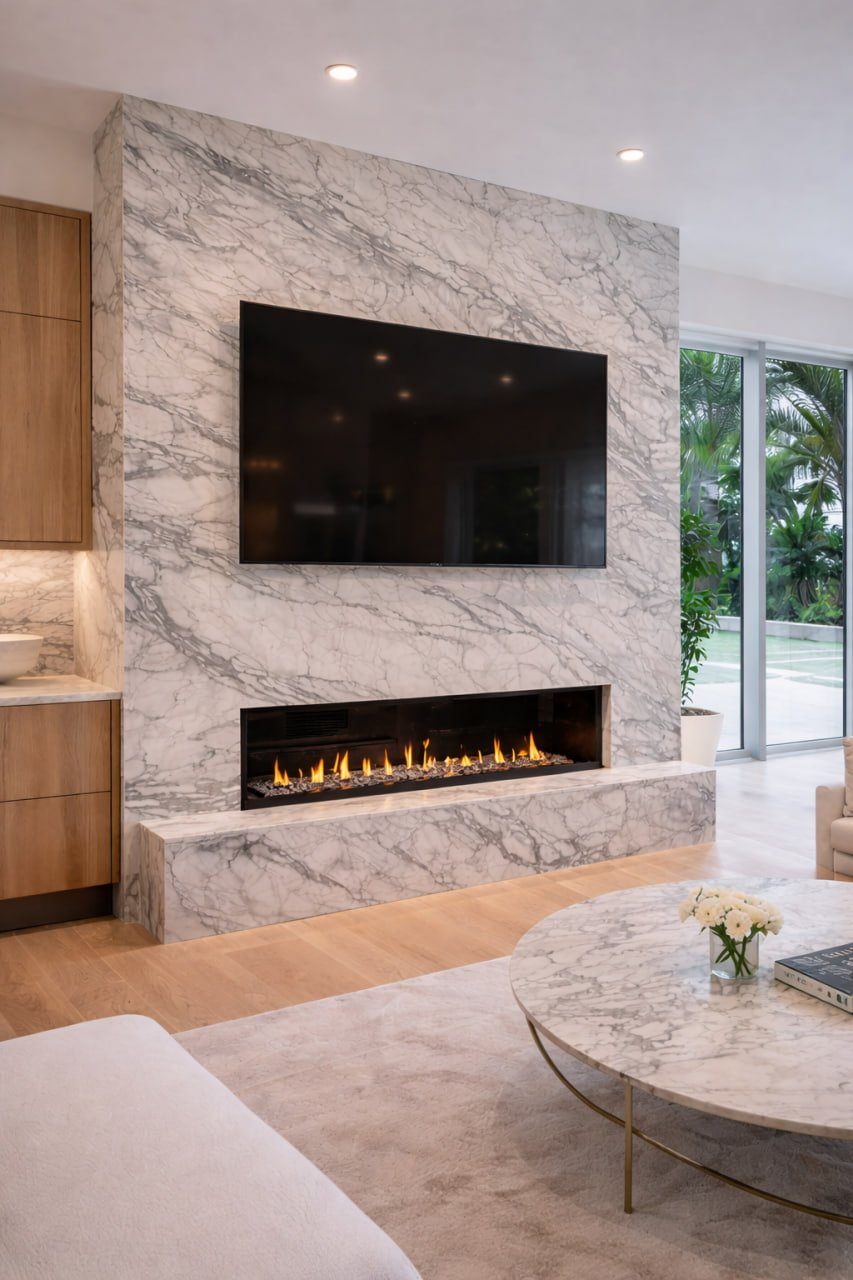 White marble fireplace