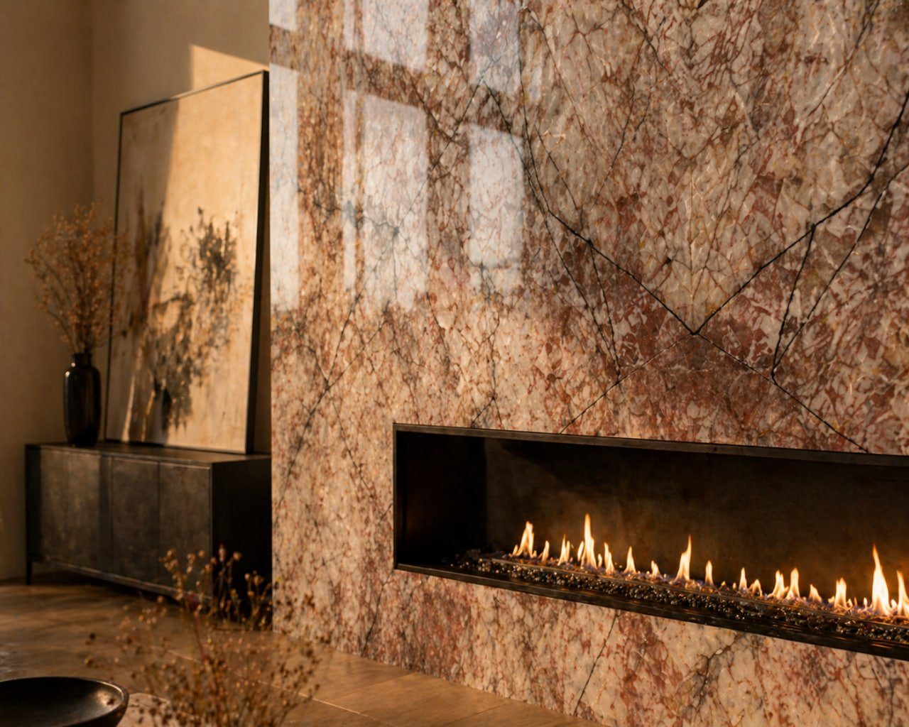 Rose marble fireplace