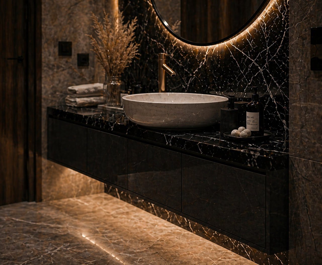 Black marble vanity