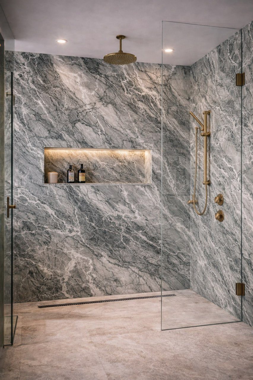 Grey marble shower